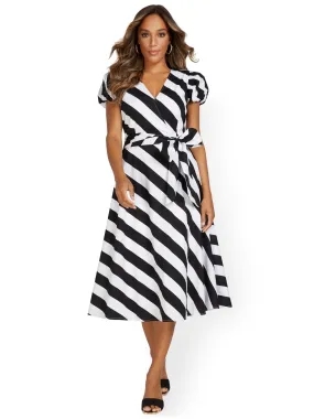 Wrap-Front Stripe Midi Dress