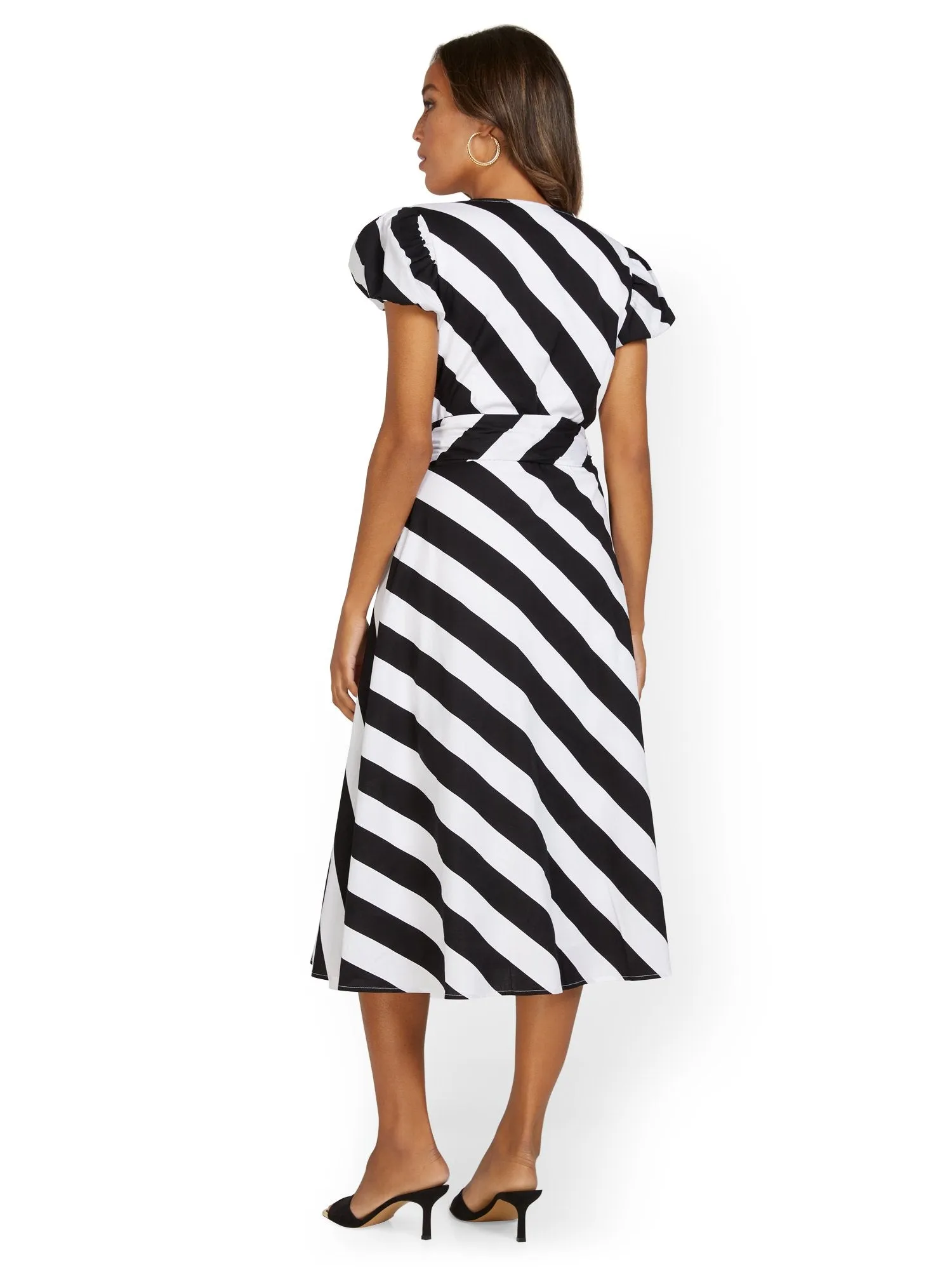 Wrap-Front Stripe Midi Dress