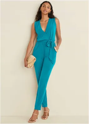 Wrap Tie Jumpsuit - Teal