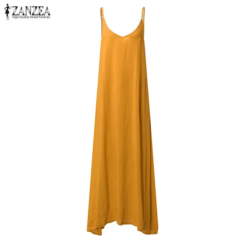 ZANZEA V Neck Sleeveless Casual Loose Long Maxi Dress