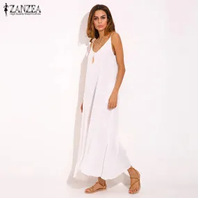 ZANZEA V Neck Sleeveless Casual Loose Long Maxi Dress