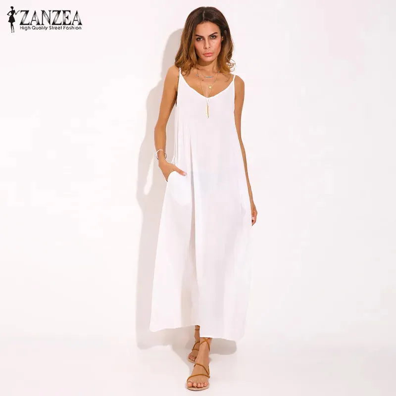 ZANZEA V Neck Sleeveless Casual Loose Long Maxi Dress