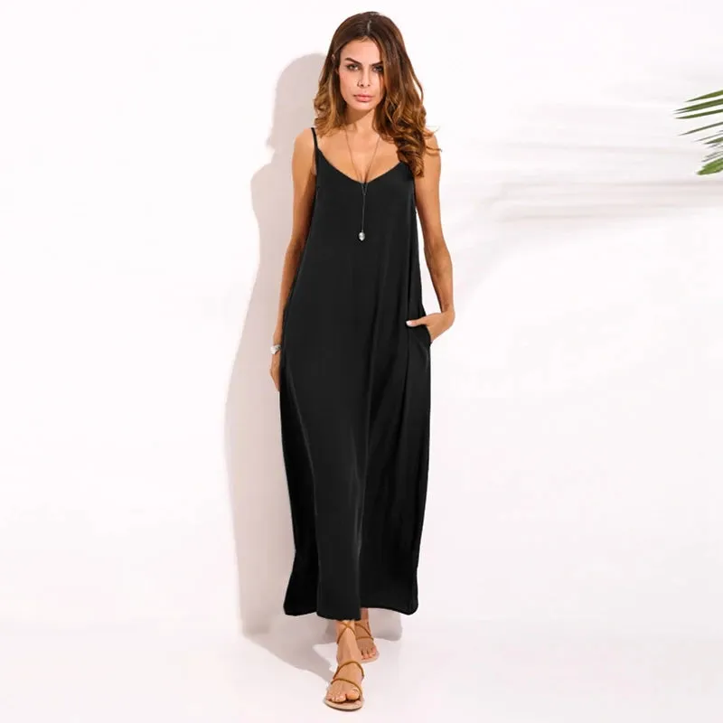 ZANZEA V Neck Sleeveless Casual Loose Long Maxi Dress